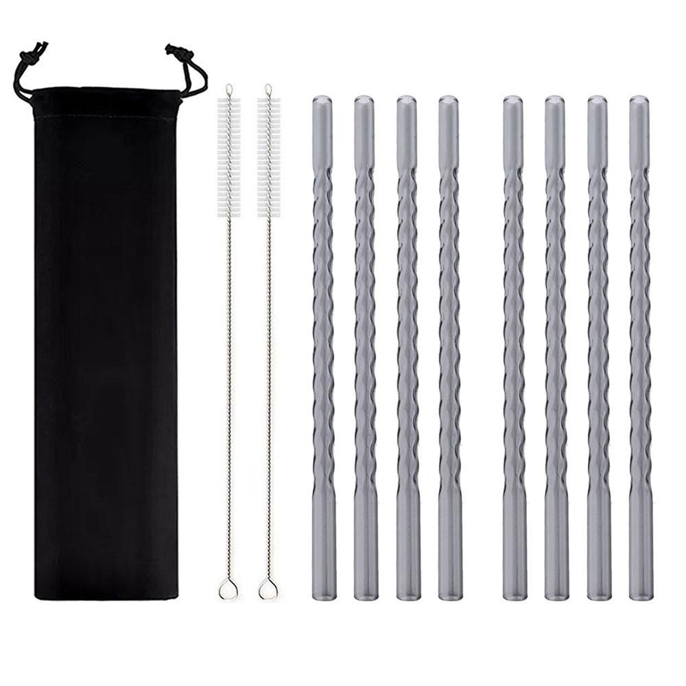 11Pcs Reusable Glass Straws Eco-friendly Drinking Straws for Smoothie Milkshakes Tea Juice Cocktail Straw with Brush Multi-Color