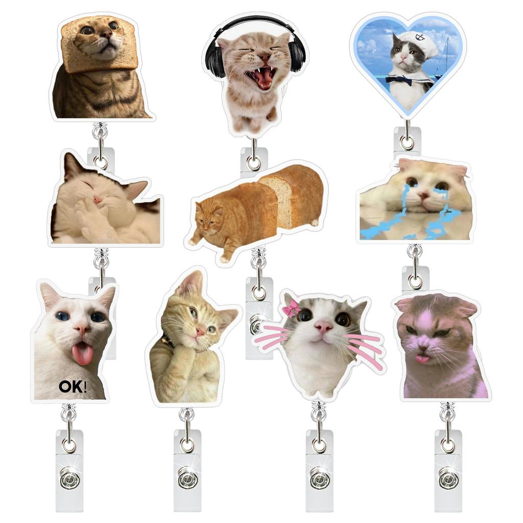 1Pc Funny Cat Meme Acrylic Badge Holder Retractable Easy Pull Badge Reel Lanyard for ID Card Holder Name Tag Key Nurse Accessory