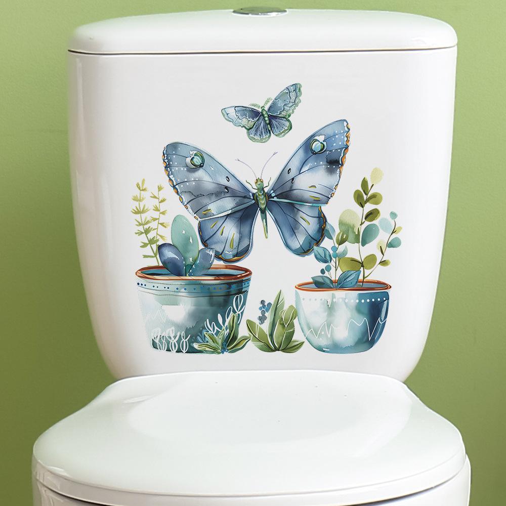 Fun-m107 Painted Butterfly Green Plant Potted Toilet with Bathroom Bathroom Beautification Wall Sticker