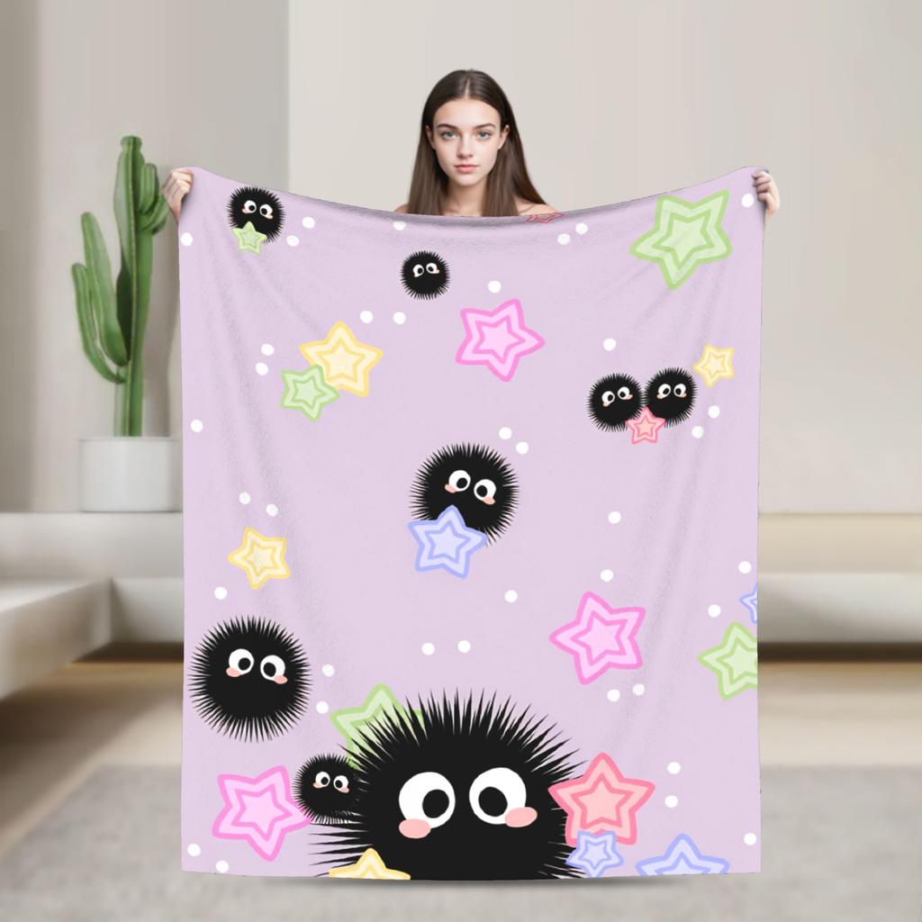 Warm BlanketsBoy Girl Picnic Susuwatari Soot Sprites Throw Blanket Flannel Bedspread For Bedroom Comfortable Sofa Bed Cover