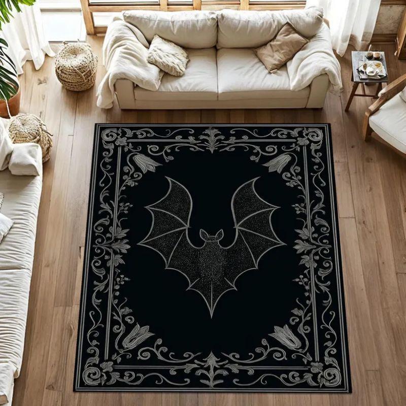 Halloween Ghost Pumpkin Bat Area Rug Non-Slip Floor Carpet Living Room Bedroom Entryway Spooky Home Decor