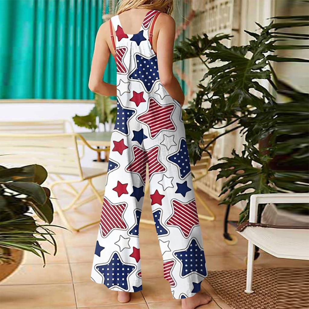 Женский модный комбинезон на пуговицах без рукавов с принтом ко Дню независимости