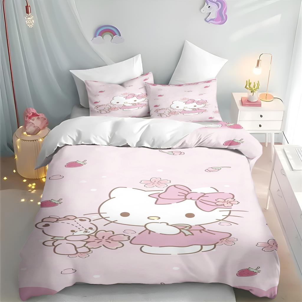 MINISO Hello Kitty Пододеяльник Мультяшный Аниме Принт Комплект Постельного Белья Детская Наволочка С Принтом Постельное Белье Домашняя Мода Мальчики Девочки