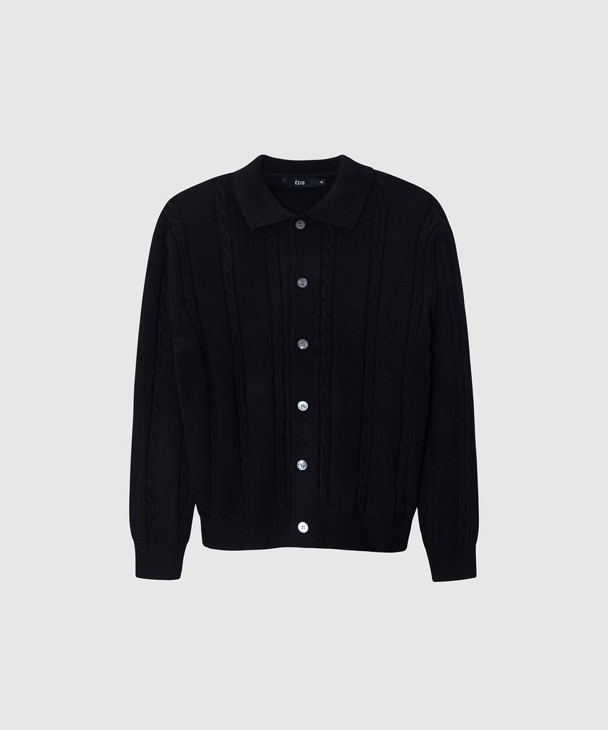 EZIO Cable Button-Up Collar Cardigan_Black