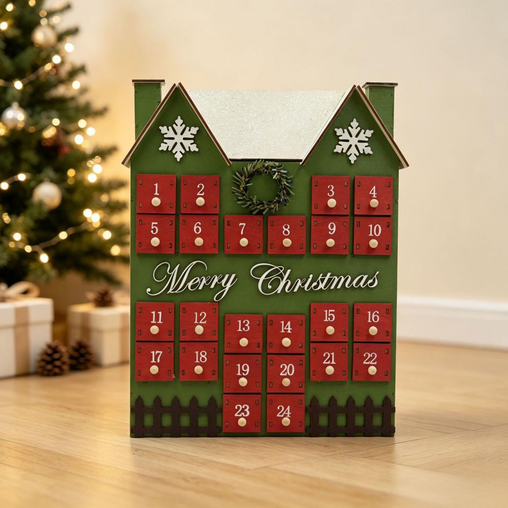 Wooden House Christmas Advent Calendar, Countdown To Christmas Gift Box, Refillable Xmas Countdown House Desktop Decoration