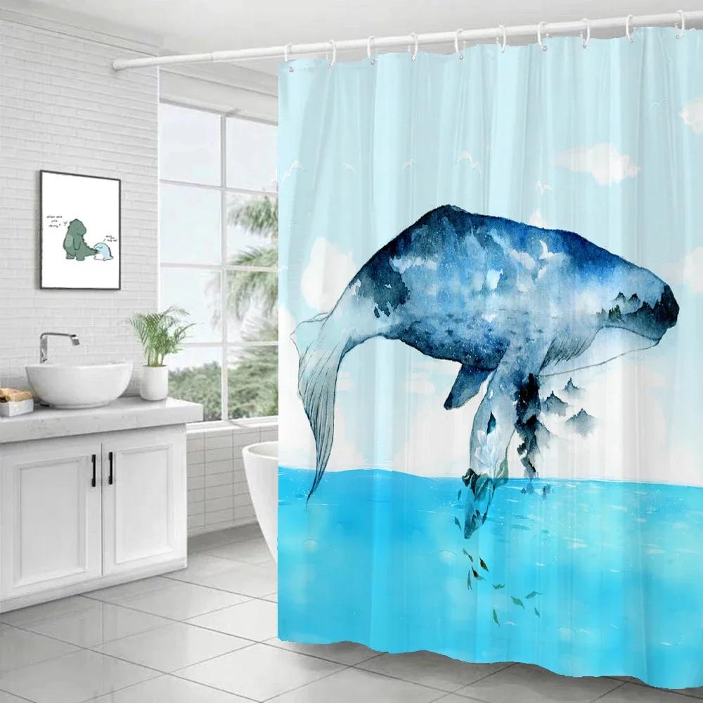 Подводный мир Рыба Черепаха 3d Шторки для душа Океан Дельфин Морской пейзаж Ткань Водонепроницаемая Занавеска для ванны Декор для ванной комнаты Экран
