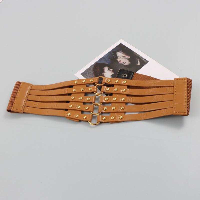Европейский и американский ретро ивовые гвозди полое кольцо мода декоративное платье пальто искусственная кожа широкий пояс с уплотнителем пояс для женщин