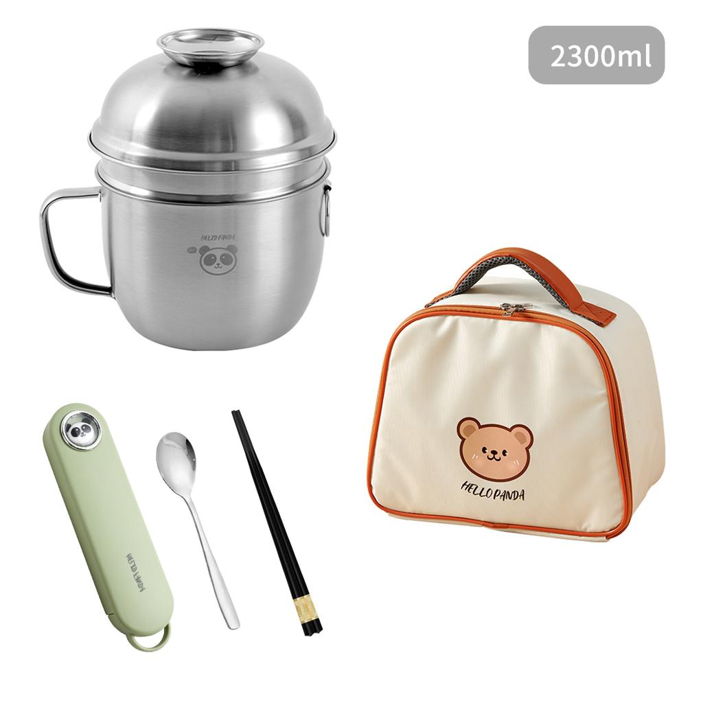 Двухслойный ланч-бокс из нержавеющей стали 304 с крышкой, портативные контейнеры для еды большой емкости, подогреваемая миска для лапши рамэн