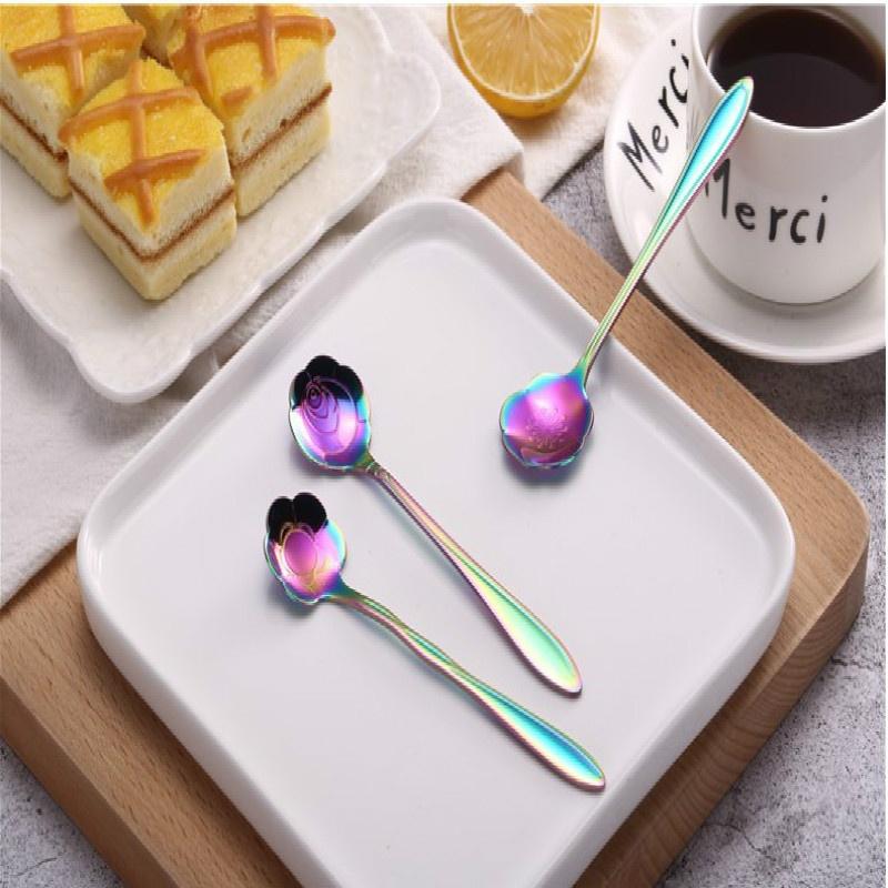 Позолоченная ложка волшебного цвета Ложка цвета радуги Ложка для цветения вишни Ложка для роз Красочная кофейная ложка