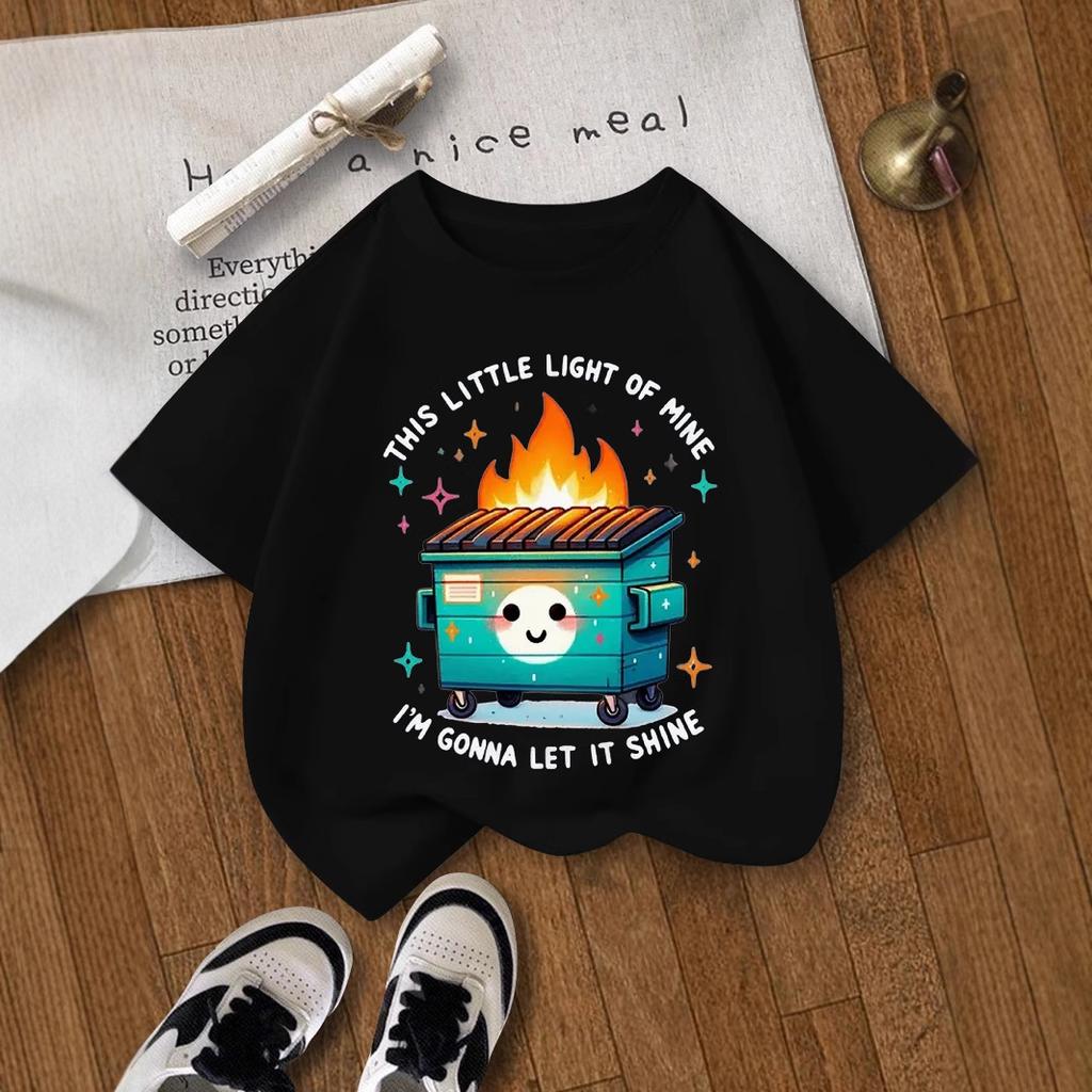 Girls' Casual Small Lamp-printed Knot-patterned T-shirt for Summer, Children's Fashionable Short-sleeved T-shirt