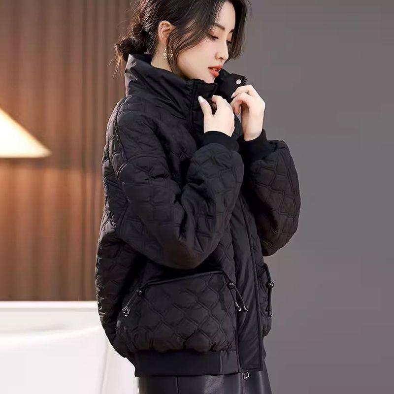 High-End European Style Plus Size Short Down Cotton Coat for Women, Autumn Winter Casual Warm Cotton-Padded Jacket