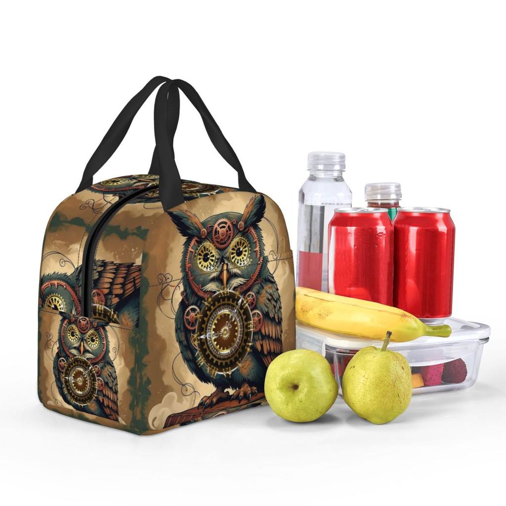 Steampunk Owl With Clock And Gears Insulated Lunch Bag for Kids School Cooler Thermal Food Box Tote Lunch Boxes Container
