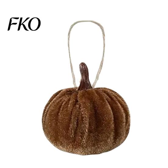 Velvet Pumpkin Hanging Decoration Decor, Fall Harvest Ornaments with Caramel And Orange Decor Jute Rope, Thanksgiving Halloween Tree Garland for Home
