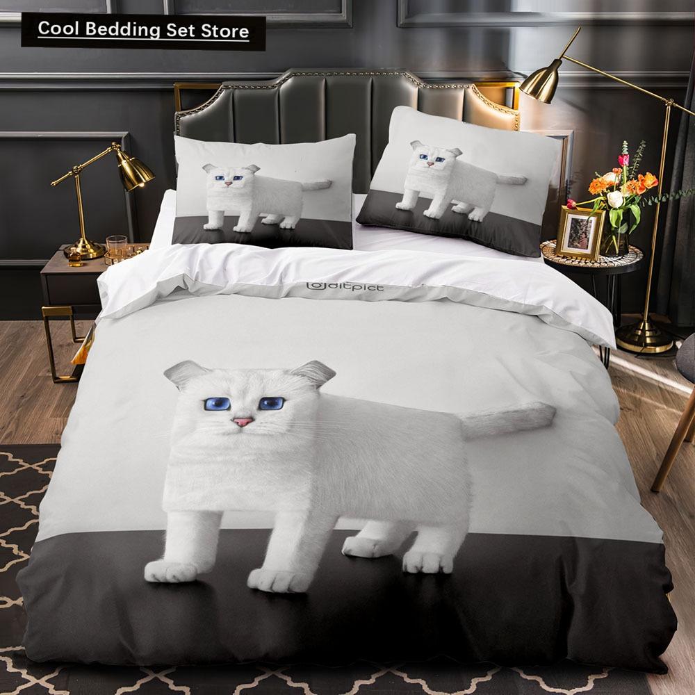 3D Cat King Queen Пододеяльник Kawaii Square British Shorthair Kitty Комплект постельного белья для взрослых с животными 2/3 шт. Полиэстеровый пододеяльник