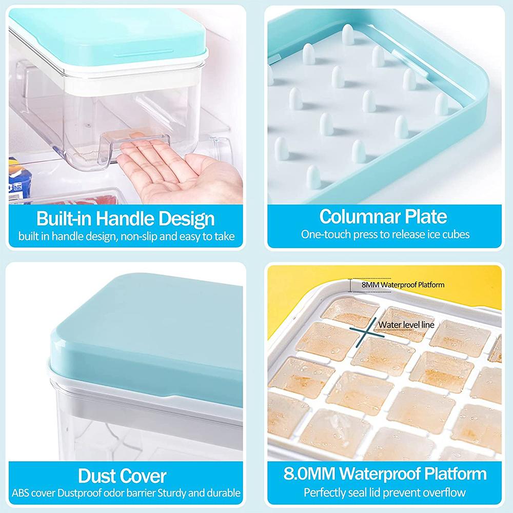 Поддон для кубиков льда с возможностью установки друг на друга 2 поддона для льда Силиконовые формы для кубиков льда с контейнером для хранения в морозильной камере на 64 наггетса