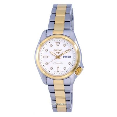 Восстановленные часы Seiko 5 Sports, двухцветные, из нержавеющей стали, с белым циферблатом, автоматические, SRE004 SRE004K1 SRE004K, 100 м, женские