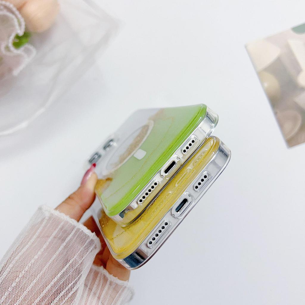 Чехол iPhone15ProMax/14pro/13/12 прозрачный TPU с клеем Quicksand Gold Foil на магнитной присоске