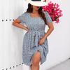 Женское летнее платье большого размера с цветочным принтом, квадратным вырезом, короткими рукавами, поясом и А-силуэтом подола