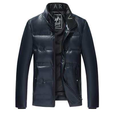 Зимний пуховик из натуральной кожи, Мужская короткая куртка из овчины, бархатная утолщенная теплая куртка-пуховик высокого класса