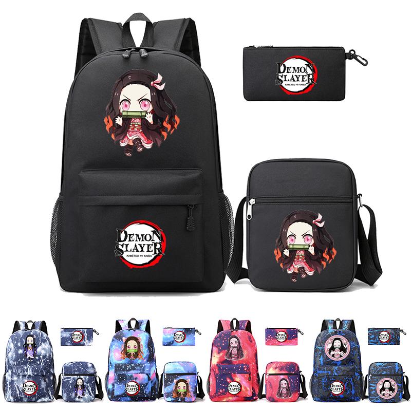 3 шт./компл. рюкзак «Убийца Демонов» в стиле аниме с сумкой на плечо, пенал для мальчиков и девочек, школьная сумка для книг, мужская и женская дорожная сумка