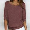 Spring and Autumn Women's Knitwear Solid Color Round Neck Knit Sweater Commuter Elegant Seven Sleeve Top