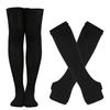 Winter Socks Gloves Set Striped Keep Warm Regular Fit Solid Color High Socks Arm Sleeves Set for Daily Wear