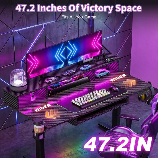 Standing Desk Electric Desk 48" x 24" Height Adjustable Gaming with Power Outlets & LED Lights Ergonomic Sit Stand Up Down Computer Table