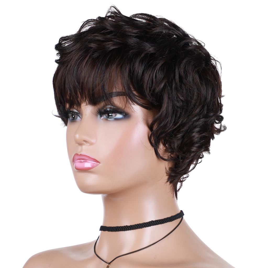 Короткие смешанные черные светлые коричневые парики синтетические натуральные вьющиеся волосы с челкой для женщин термостойкие волокна ежедневные парики для косплея