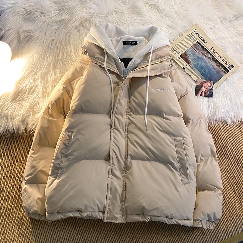 American New Trend Hooded Coat Cotton-padded Clothes Y2K Street Retro Zipper Hooded Down Jacket Parkas Winter Thick Coat