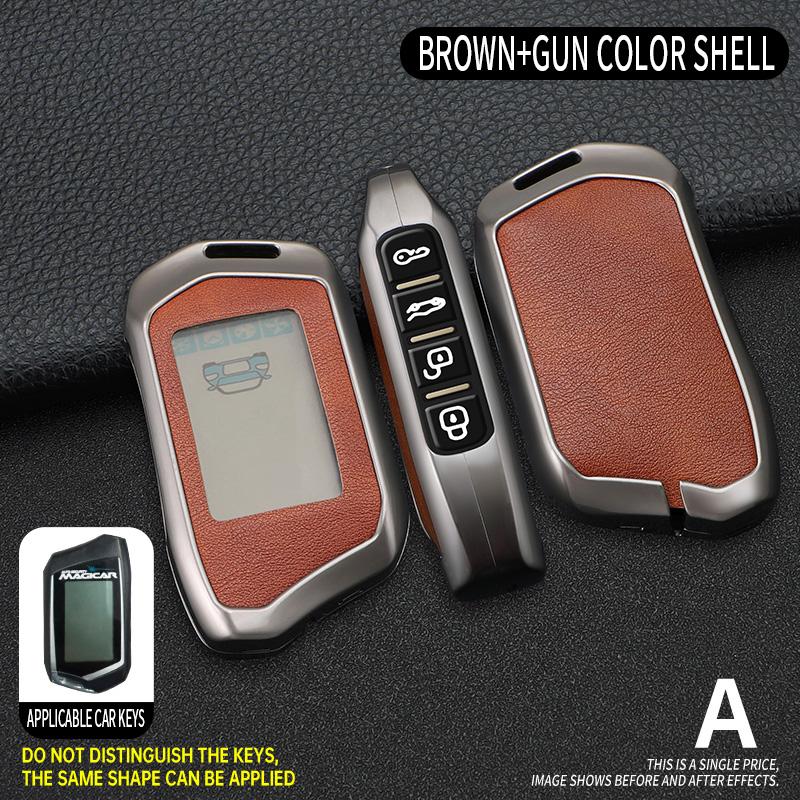Fashion Zinc Alloy+Leather Car Key Case Cover Shell Fob For Russian Alarm For Steelmate Burglar Alarm Car Interior Accesories