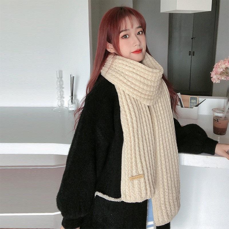 ins Harajuku Coarse Wool Knitted Scarf Women's Winter Korean Version Versatile Thickened Warm Scarf Student Solid Color Tide
