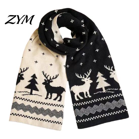 Cozy Thermal Neck Accessory Winter Knitted Scarf for Women, Reversible Fair Isle Snowflake Reindeer Christmas Red And Green Warmer Scarf, Soft