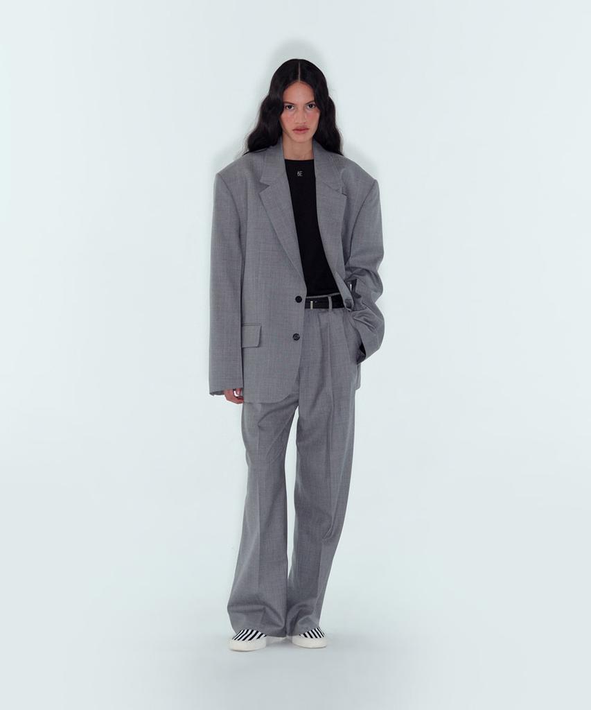 Noiseu W Verano Wool Striped Straight Pants - Gray