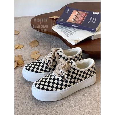 Женские клетчатые туфли на толстой подошве, новые утепленные хлопковые туфли, парусиновые туфли с увеличением высоты 671