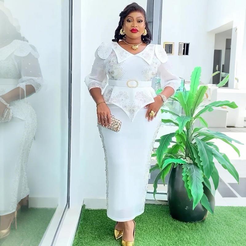 Плюс Размер Женская Мода Горячая Бриллиантовая Рождественская Вечеринка Поддельные Два Платья