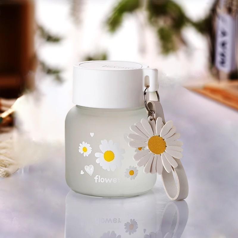 Frosted Glass Water Bottle Adorable Cute Print Lightweight Portable Carry Strap 500ml for Girls School Outdoor Use