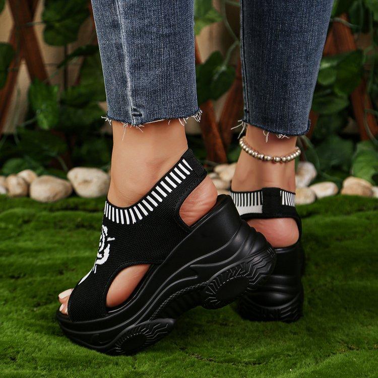 Сандалии на платформе с танкеткой большого размера для женщин, плетеные, дышащие, с открытым носом, эластичная стелька, легкие и удобные сандалии