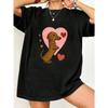 Oversized T Shirt Black Dachshund Dog With Heart Pattern For Casual Wear