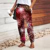 Women Fireworks Printing Pants Lace Up Elastic Waist Loose  Trousers Casual Long Pants Trousers with Pockets