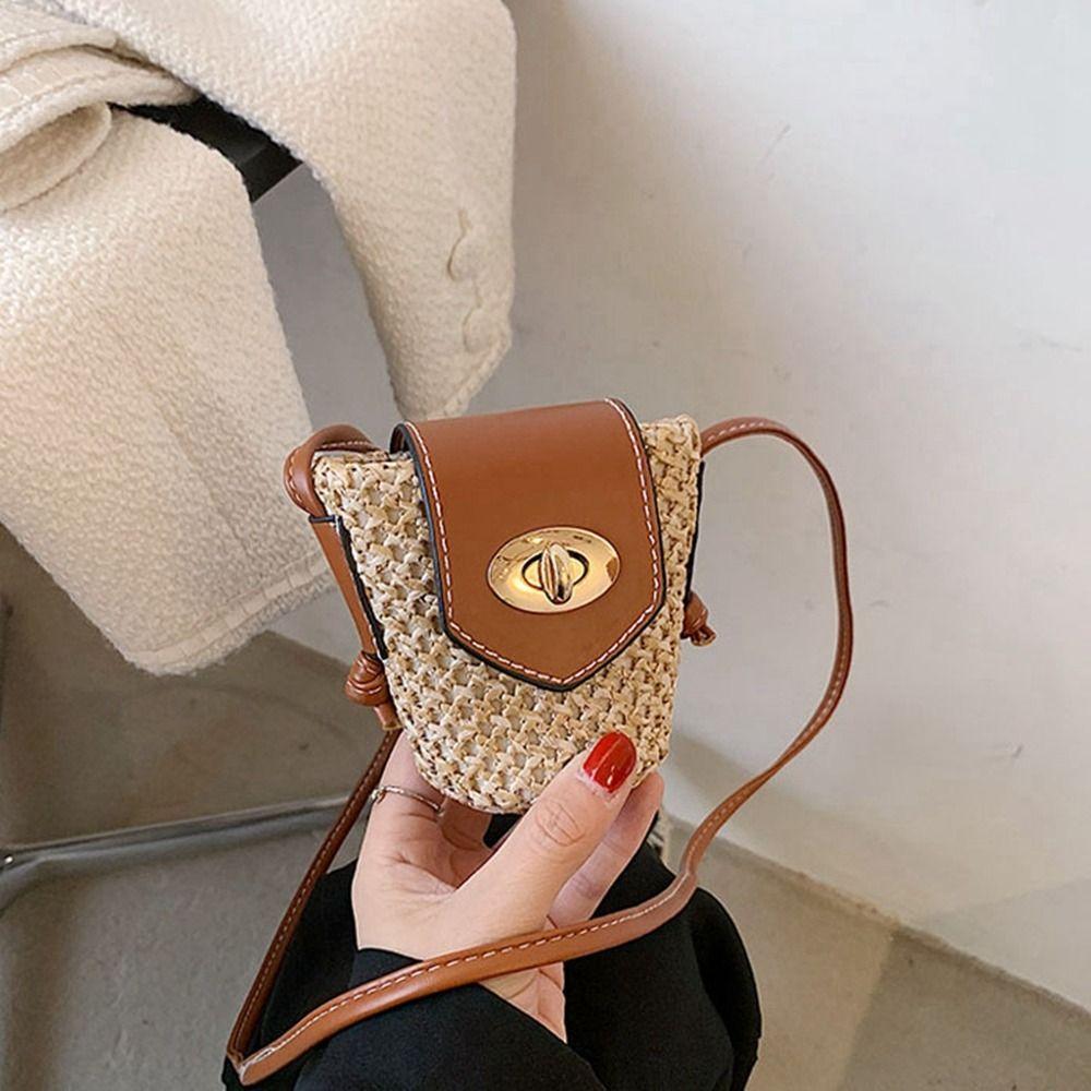 Bohemian Style Weave Shoulder Bag Mini Crossbody Bag Cute Straw Bag  Lipstick Bag