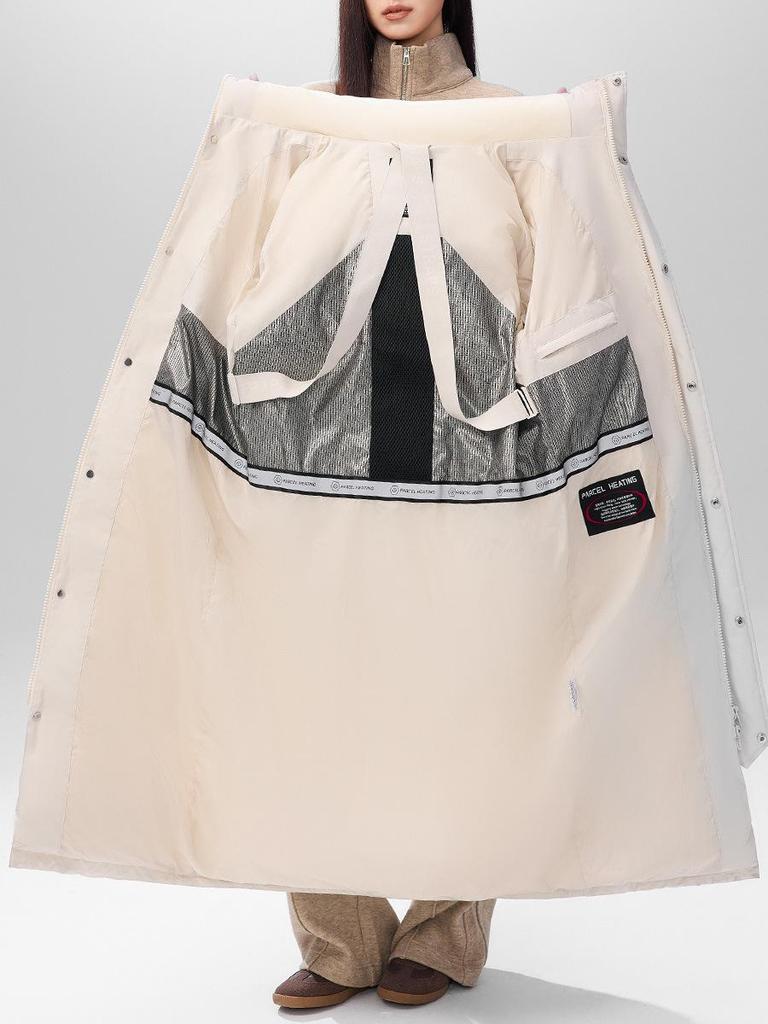 Унисекс утепленная куртка-пуховик средней длины с капюшоном из белого утиного пуха для защиты от холода