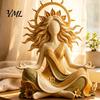 Mindfulness Gifts for Women Meditating Sun Goddess Resin Statue, Yoga Spiritual Figurine, Boho Elegant Feminine Home Statue Zen Style Desktop