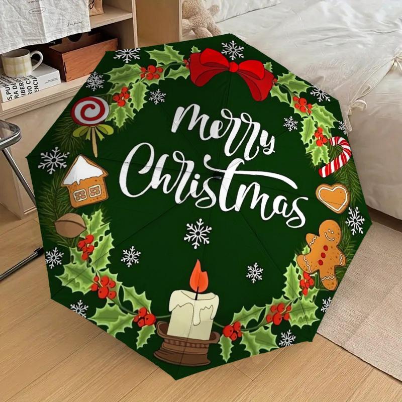 1pc Christmas Wreath with Treats Umbrella with Plastic Handle,Suitable for All Seasons Home Travel Outdoor UmbrellaDD220
