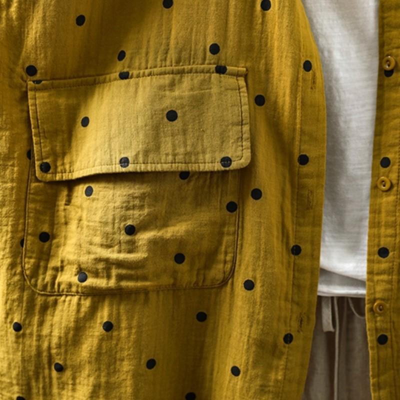 Johnature Женские рубашки в горошек, топы, блузки с отложным воротником, весенние пуговицы, длинные рукава, карманы, женские рубашки