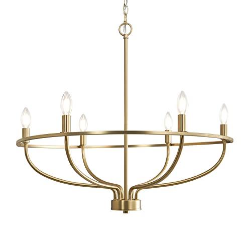 Elegant 6-Light Candle Chandelier In Gold - Ideal for Dining Room Living Room Bedroom and Kitchen