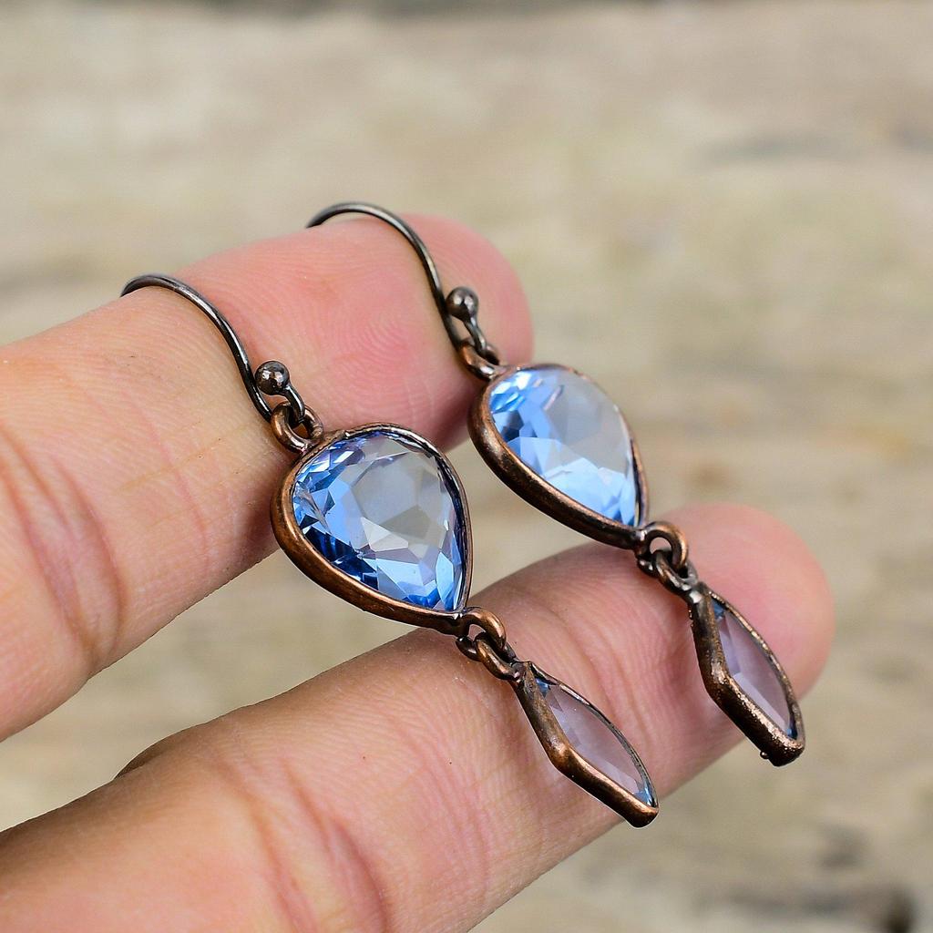 Граненые танзанитовые кварцевые серьги, медные серьги, изготовленные методом гальванопластики, серьги ручной работы с драгоценными камнями, ювелирные изделия, изготовленные методом гальванопластики, свадебный подарок, медные ювелирные изделия