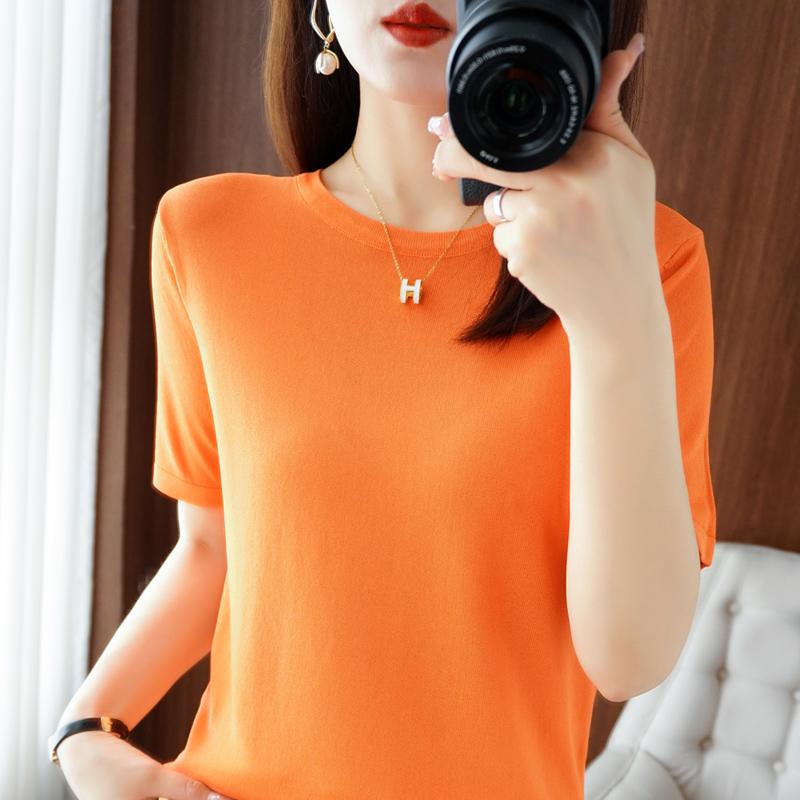 Женская вязаная футболка MODERN NEW SAGA, летняя вязаная рубашка, футболки с короткими рукавами, пуловер с круглым вырезом, вязаные топы