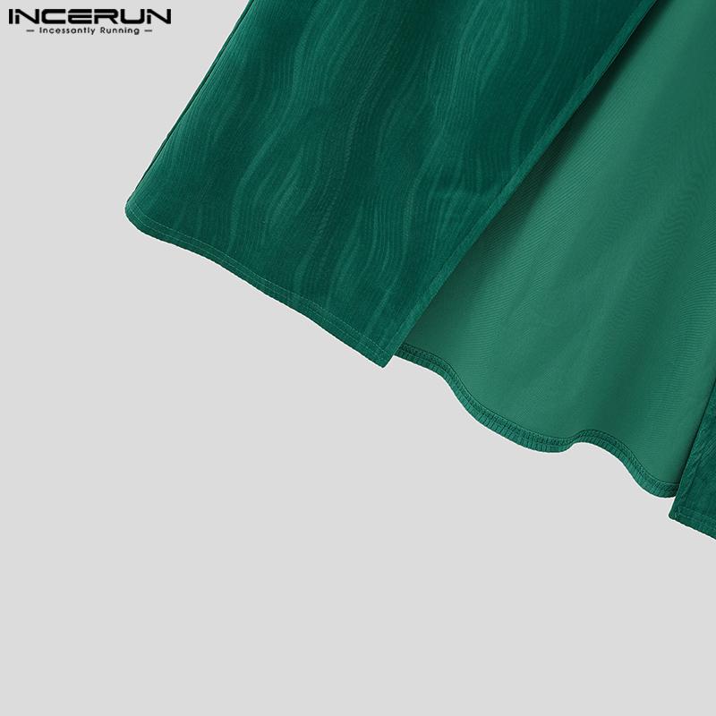 INCERUN Men Autumn Winter Long Sleeve One Button Casual Split Texture Long Tunic Tops Cardigan