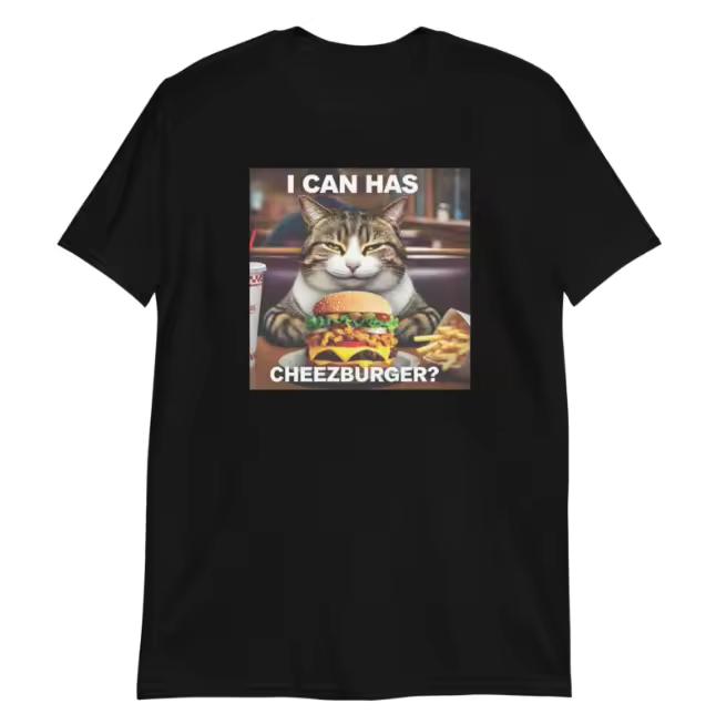 Women Cute Burgercat T Shirt Cartoon Cat Burger Print Short Sleeve O Neck Casual Tops Black Har Daily Wear