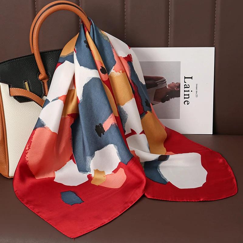 Luxury Silk Feeling Square Scarf Women 2025 Print Satin Neckerchief Spring Hair Band Foulard Bandana Echarpe Tie Shawl Wraps